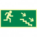 Znak kierunek do wyjścia drogi ewakuacyjnej schodami w dół w prawo