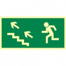 Znak kierunek do wyjścia drogi ewakuacyjnej schodami w górę w lewo