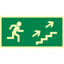  	 Znak kierunek do wyjścia drogi ewakuacyjnej schodami w górę w prawo