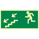 Znak kierunek do wyjścia drogi ewakuacyjnej schodami w dół w lewo